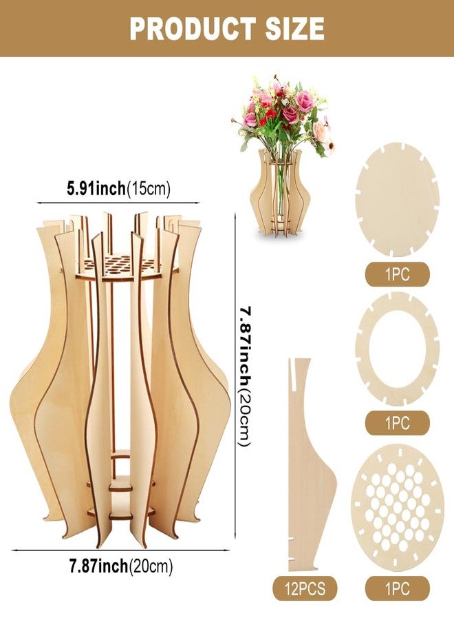 Calidaka Vase for Le-go Flowers Wooden Puzzle Vase for Flower Bouquet Building Flower Vases Display Stand for Le-go Flowers (Color:Wood) - Image 2